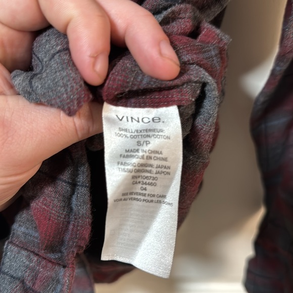 Vince Burgundy, Gray and blue checkered LS front pocket button down size small - Picture 3 of 5